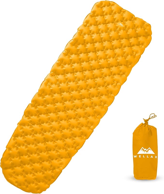 WELLAX Ultralight Air Sleeping Pad - Inflatable Sleeping Mat, Ultimate Airpad for Backpacking, Traveling, Camping and Hiking - Repair Kit, Carry Bag, Compact Air Mattress