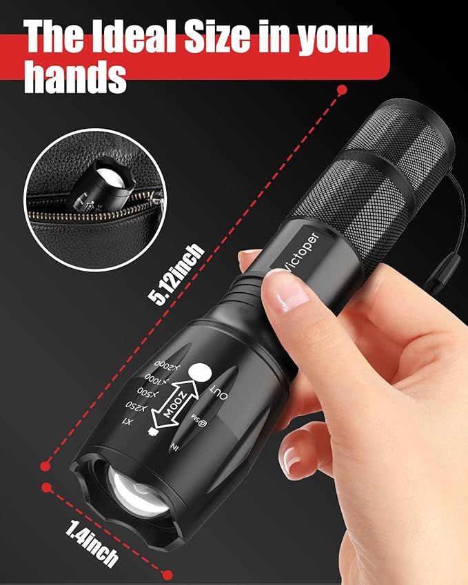 Victoper LED Flashlight 6 Pack, Bright 2000 Lumens Tactical Flashlights High Lumens with 5 Modes, Waterproof Focus Zoom Flash Light, Portable Flashlight for Camping Hiking Outdoor Home Emergency