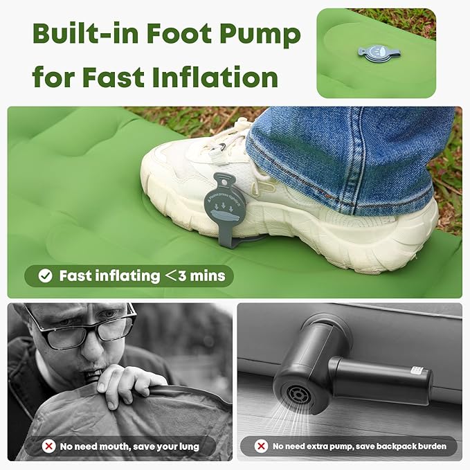 Sleeping Pad 4.7" Extra Thick, Upgraded Reinforced Support Structure with Built-in Foot Pump and Pillows Portable Camping Air Mattress Bed for Tent Backpacking Hiking