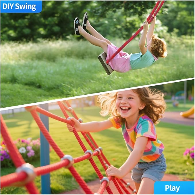 100Ft 1/2 Inch Heavy Duty Climbing Rope - for Tree Swing, Pulling, Outdoor & Gym Use (Red)