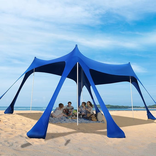 Beach Tent, UPF50+ Protection Sun Shade Canopy with 8 Sand Bags, Sturdy and Durable,Easy to Install, Outdoor Beach Tent Sun shelter for Camping Trips, Backyard，Picnic (9.8 x 9.8 Ft, Dark Blue)
