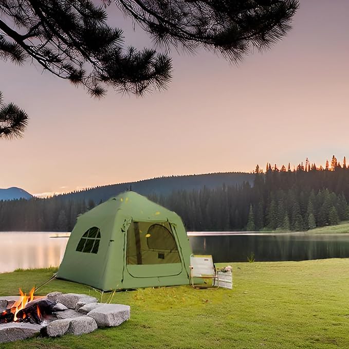 2025 Upgraded 100% Waterproof Inflatable Camping Tent, Large Blow-Up Air Tent, No Assembly Needed Luxury Glamping House, Oxford Fabric