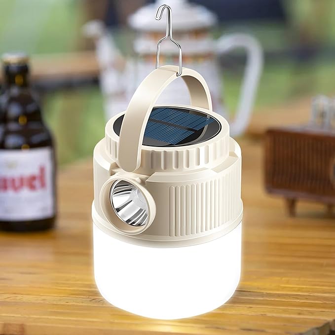 Camping Solar Lantern Emergency Lantern with Solar Charging, USB Rechargeable, Phone Charging Emergency Light for Hurricane, Power Outages, Home, Hiking, Water-Resistant