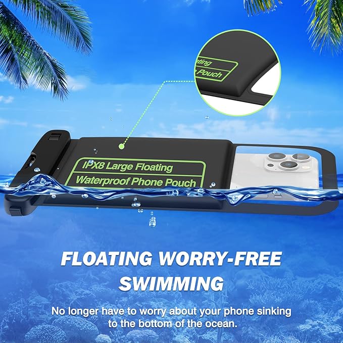 MoKo Floating Waterproof Phone Pouch - 9.5" Large Clear Phone Water Protector Pouch Dry Bag Case with Lanyard, Compatible for iPhone 14 13 12 Pro Max, Galaxy S23 S22 Ultra, 2 Pack Black+Mint Green