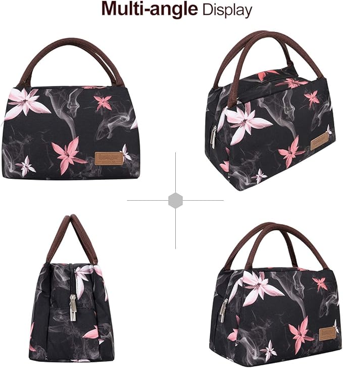 Buringer Insulated Lunch Bag Lunch Box for Women Men Adult Lunch Tote for Work Picnic Travel (Pink Flowers)