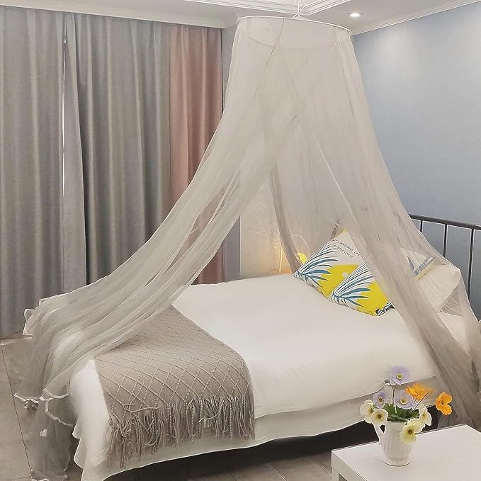 No-See-Um Mesh Square Conical Mosquito Net for Queen Even King Bed, 2 Entries Camping Screen House Grey Color Indoor & Outdoor Use