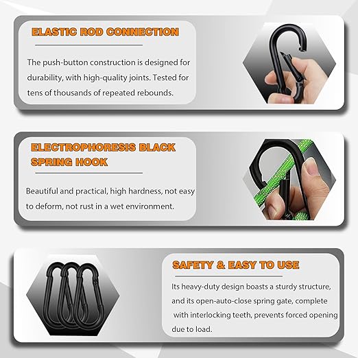 100PCS Black Carabiner Clip, M5 2Inch Spring Snap Hook Quick Link Small Carabiner Clips, 3/16'' Spring Carabiner Link Buckle for Fishing Camping Hammock Dog Leashes-220LBS Holding Capacity.