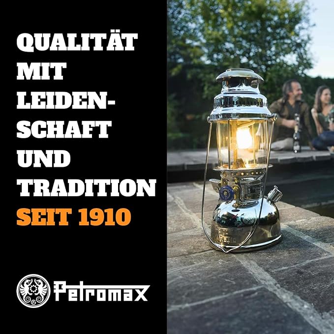 Petromax HK500 Pressurized Lantern, 500 Candlepower with 1 Quart Kerosene Tank for Home, Camping or Emergency Lighting, Hand Assembled High Pressure 400 Watt Lamp, Polished Brass