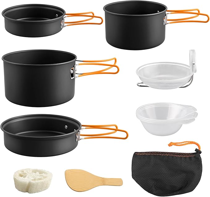 FUNYKICH Camping Pots and Pans Set, Non-Stick Camping Cooking Set, Lightweight Camping Cookware with Storage Bag for Camping, Backpacking, Outdoor Cooking & Picnic