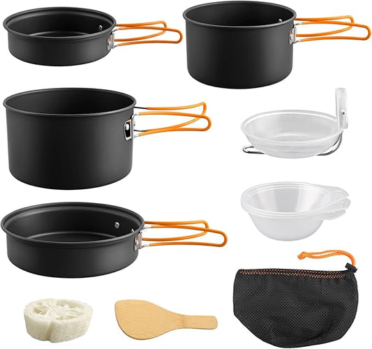 FUNYKICH Camping Pots and Pans Set, Non-Stick Camping Cooking Set, Lightweight Camping Cookware with Storage Bag for Camping, Backpacking, Outdoor Cooking & Picnic