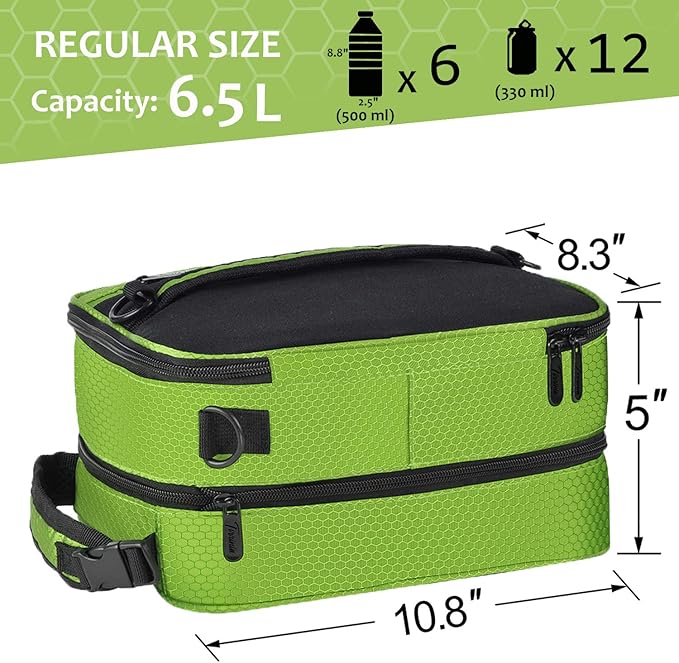 Expandable Insulated Lunch Bag, Leakproof Flat Lunch Cooler Tote with Shoulder Strap for Men and Women, Suitable for Work & Office by Tirrinia, Green