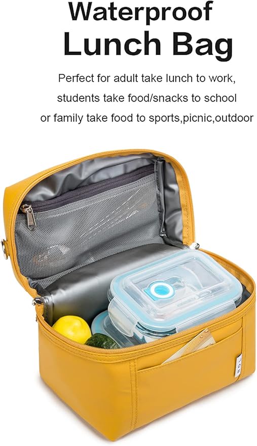 NOL Natural Organic Lifestyle Insulated Lunch Bags for Women Cooler Bag Lightweight Nylon Waterproof Lunch Box For Work (Mustard, Small)