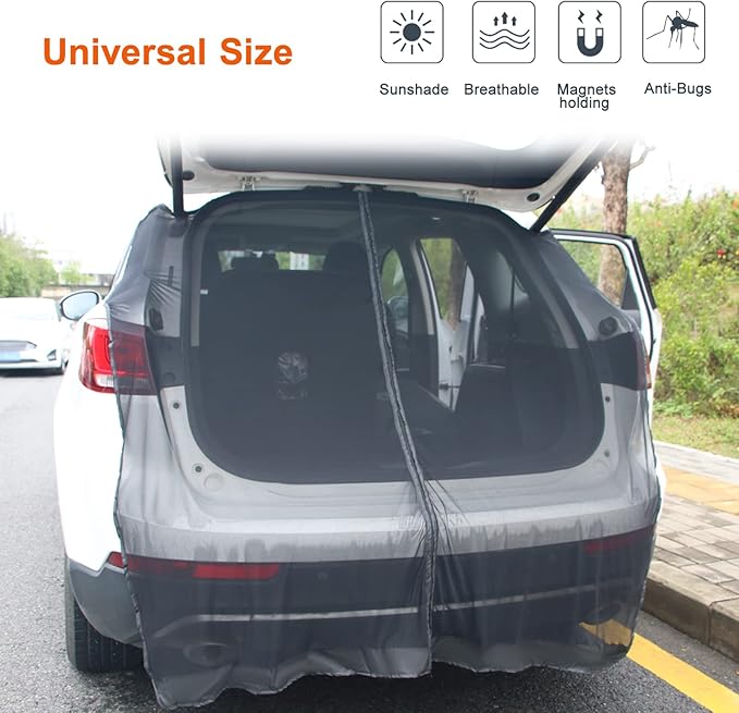 Car Tailgate Mesh Screen for SUV Van, Breathable Magnetic Car Tent for Tail Gate Hatch Camping Gear Accessories