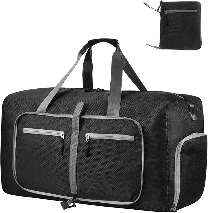 Dimayar Travel Duffle Bag for Men Women - Foldable Duffel Bag with Shoes Compartment - Overnight Bags Waterproof & Tear Resistant(65L,Black)