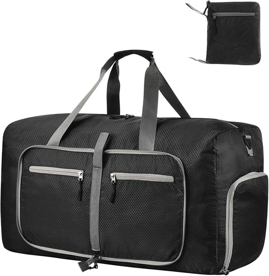 Dimayar Travel Duffle Bag for Men Women - Foldable Duffel Bag with Shoes Compartment - Overnight Bags Waterproof & Tear Resistant(40L,Black)