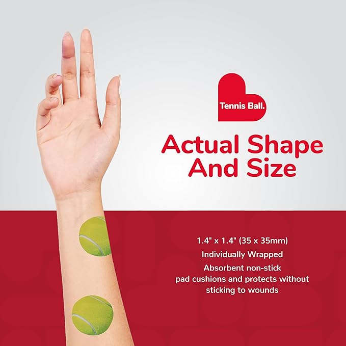 BioSwiss Bandages, Tennis Ball Shaped Self Adhesive Bandage, Latex Free Sterile Wound Care, Fun First Aid Kit Supplies for Kids, 24 Count