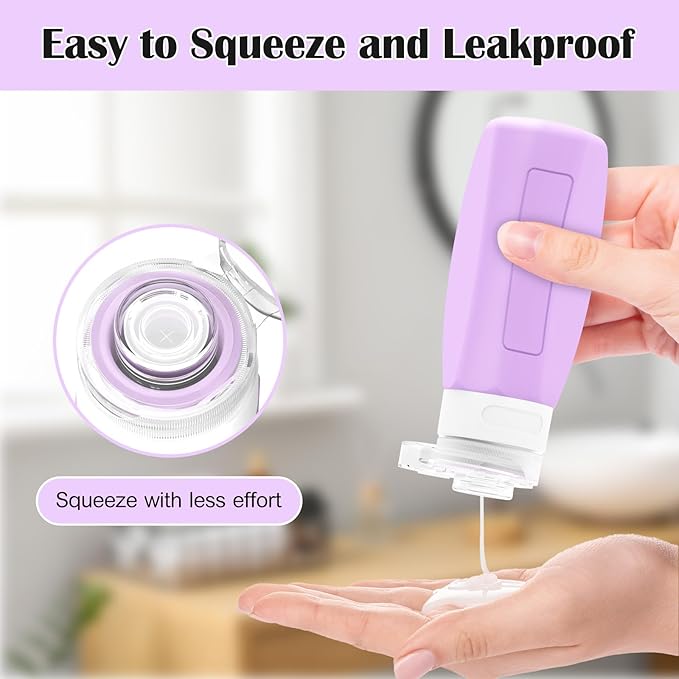 Redfly 17PCS Travel Bottles for Toiletries, TSA Approved Travel Size Containers, Leak Proof Travel Containers for Toiletries, Silicone Travel Kit for Shampoo, Conditioner, Lotion & Creams Purple