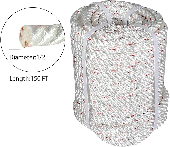 1/2Inch x 150FT Arborist Bull Rope, High Strength Double Braid Polyester Tree Rigging Line Utility Rope for Halyard, Sailboat Weathered Line, Tree Work, Camping, Swings, Tying Goods