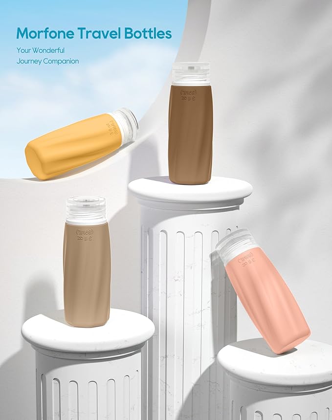 Morfone Travel Bottles Set for Toiletries, Tsa Approved Travel Size Containers Leak Proof Refillable Liquid Silicone Squeezable Travel Accessories for Shampoo Conditioner Lotion (Orange)
