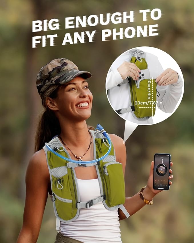 Running Vest for Women and Men, Hydration Backpack for Runners, Trail, Hiking, Biking and Walking, with Front Phone Holder, Adjustable Chest and Waist Strap