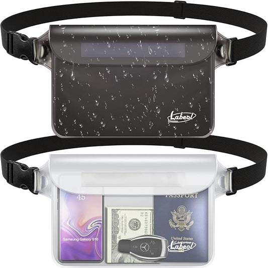Labeol Waterproof Fanny Pack, 2 PCS Waterproof Pouch with Waist Strap, Fanny Pack to Keep Phone and Valuables Dry for Swimming Kayaking Boating Snorkeling