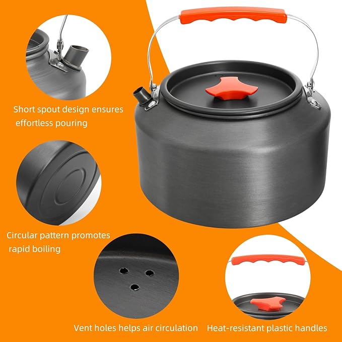 3 Pieces Camping Kettle, 2.5L Portable Camping Water Boiler with Storage Bag and 2 Cups, Coffee Tea Pot Set for Open Fire, Outdoor Activity, Stove, Hiking, Backpacking