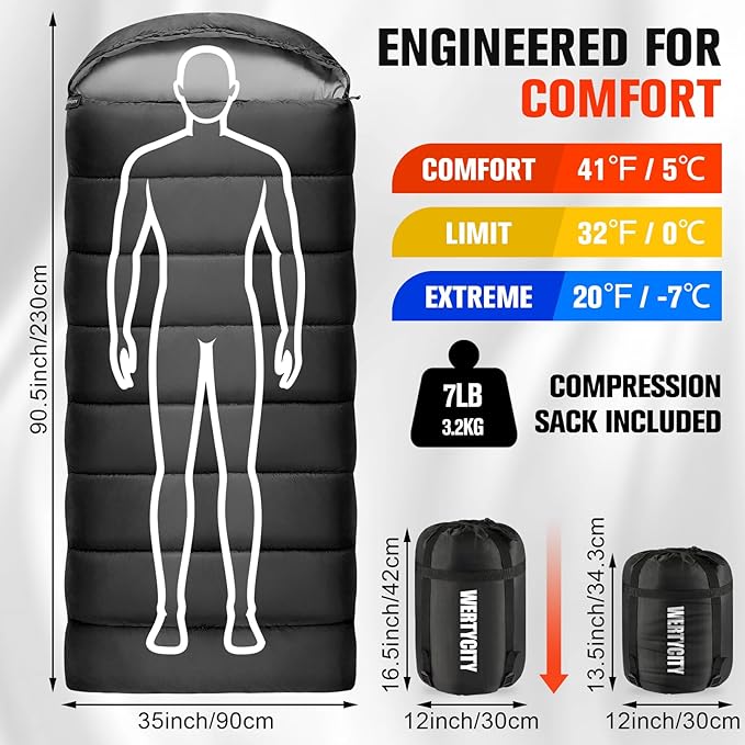 Sleeping Bags for Adults Cold Weather & Warm, Lightweight Compact Camping Backpacking Sleeping Bag for Kids Girls Boys with Compression Sack for Outdoor & Indoor