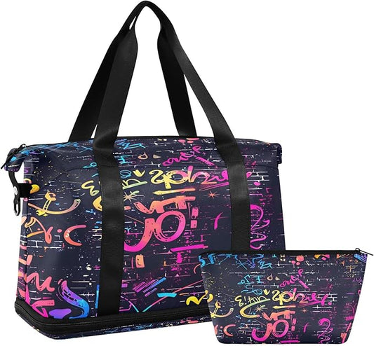 Doodle Seamless Travel Duffel Bag Waterproof Gym Sport Tote Bag Carry On Weekender Bag with Compartment