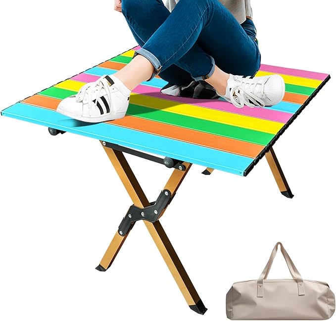 DEOMAi Folding Camping Table Support Up to 250 lbs Multipurpose Folding Table Adjustable Height with Carry Bag Portable Outdoor Table Suitable for Camping, Picnics, BBQ, RV Travel...
