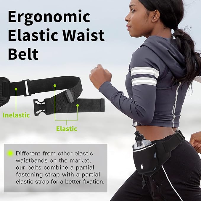 PYFK Upgraded Running Belt with Water Bottles, Hydration Belt for Men and Women, Water Bottle Holder Running Pouch Belt, Fanny Pack Fits 7 inches Phones, Waist pack for Running Hiking Climbing
