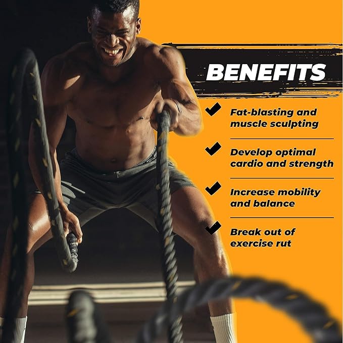 Yes4All 1.5/2 Inch Battle Ropes with Extra Protective Sleeve, Workout Ropes for Cross-Training Home Gym & Fitness Exercises, Strength Training - 30,40,50 Feet Lengths Available