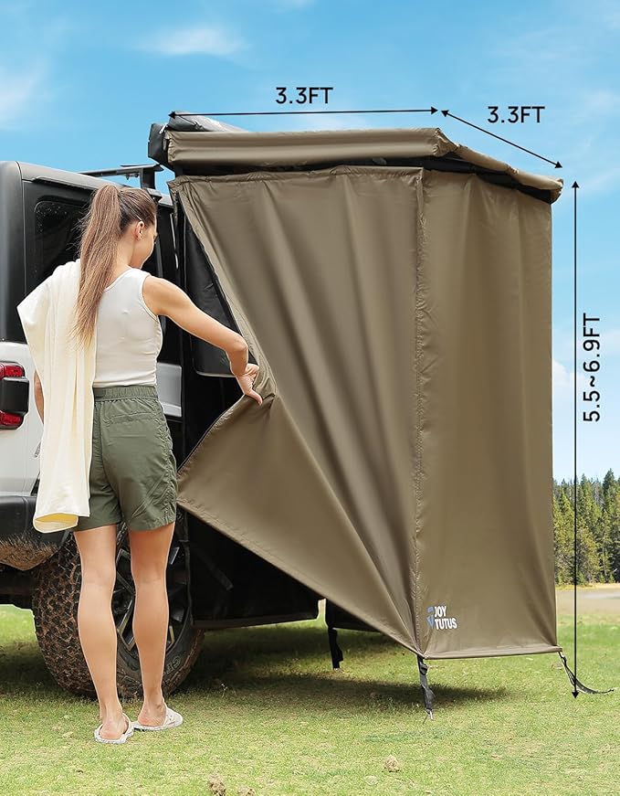 Car Shower Tent with Roof, Full Privacy Protection, Dry and Wet Separation Zones and Pockets, 1000D Waterproof Awning Shower Tent, Heavy-Duty Stakes, Outdoor Shower Enclosure for Overland SUVs