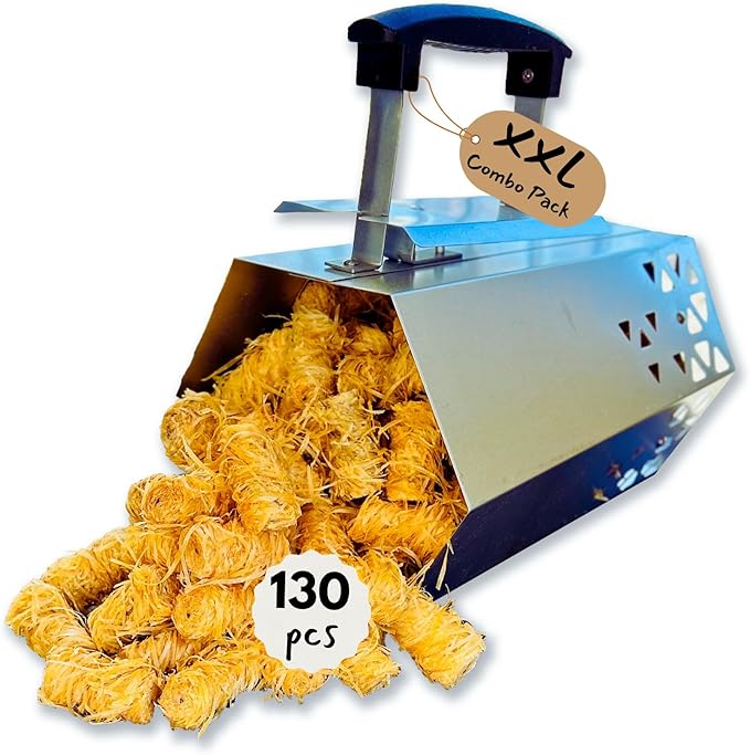 SET of Charcoal Chimney Starter & 130 PCS Fire Starters, Heavy Duty Charcoal Starter (XXL Size) & Natural Wooden Fire Starters for Grill, BBQ, Campfires, Fireplace; Optimized for Rapid Fire (130 PCS)