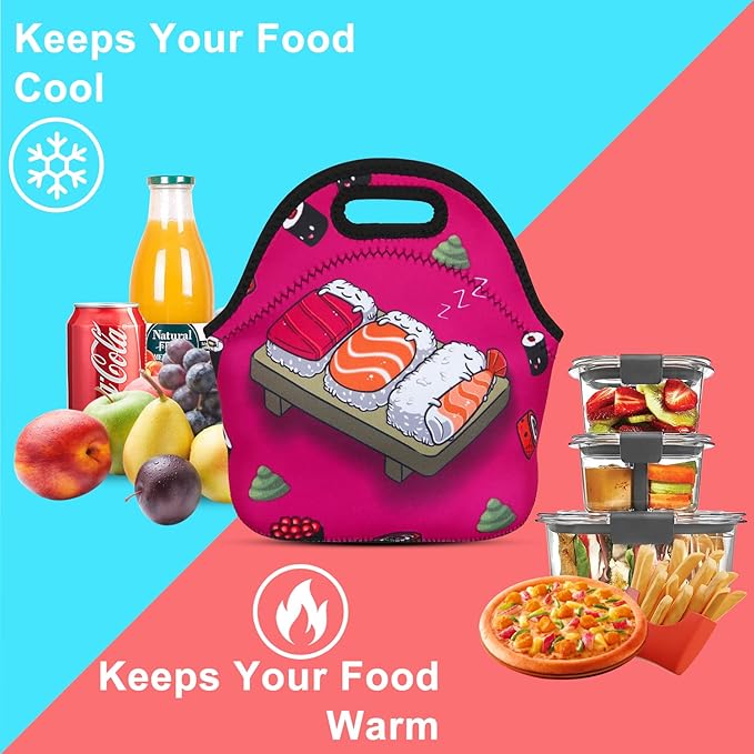 Violet Mist Neoprene Lunch Bag Washable Cute Sushi lunch HandBags Tote Reusable Thermal Insulated Lunch Bag Tote Cooler Lighweight lunch bag for Women Work Picnic Thanksgiving Christmas Gift