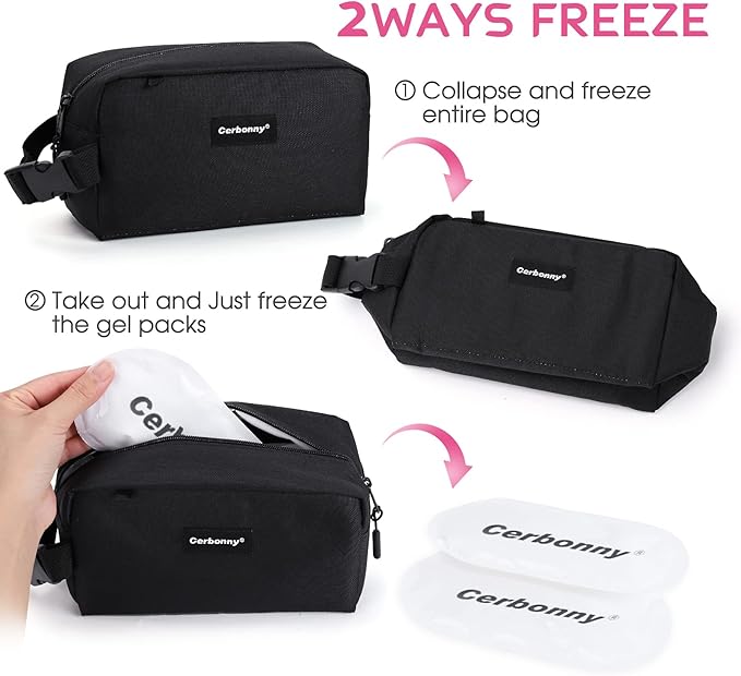 Cerbonny Cooler Bag Freezable Lunch Bag for Work School Travel,Leak-proof Small Lunch Bag,Small Insulated Bag For Kids 3+/Adults,Freezer Lunch Bags,Freezable Snack Bag,Black