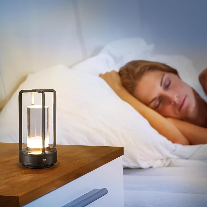 Portable Metal Table Lamp, Cordless Table Lamp, Rechargeable Battery Powered Portable LED Desk Lamp, 3 Color Stepless Dimming Touch, for Bedroom Restaurant Home Outdoor (Grey)