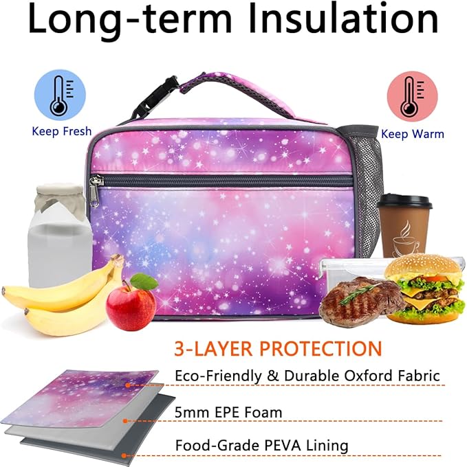 Insulated Lunch Box for School, Thermal Reusable Durable Freezable Lunch Bags for Kids Boys Girls Men Women - Small Soft Cooler Portable Lunch Tote Kit for Work Picnic Travel,Star