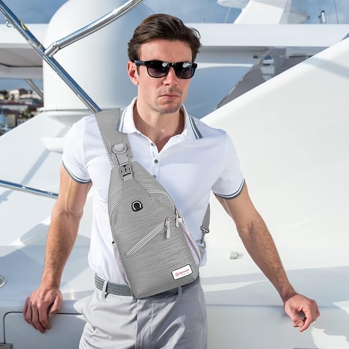 ZOMAKE Sling Bag for Women Men, Small Crossbody Sling Backpack, Mini Water Resistant Shoulder Daypack for Travel, Anti Thief Chest Bag for Hiking, Sports(Stripe)