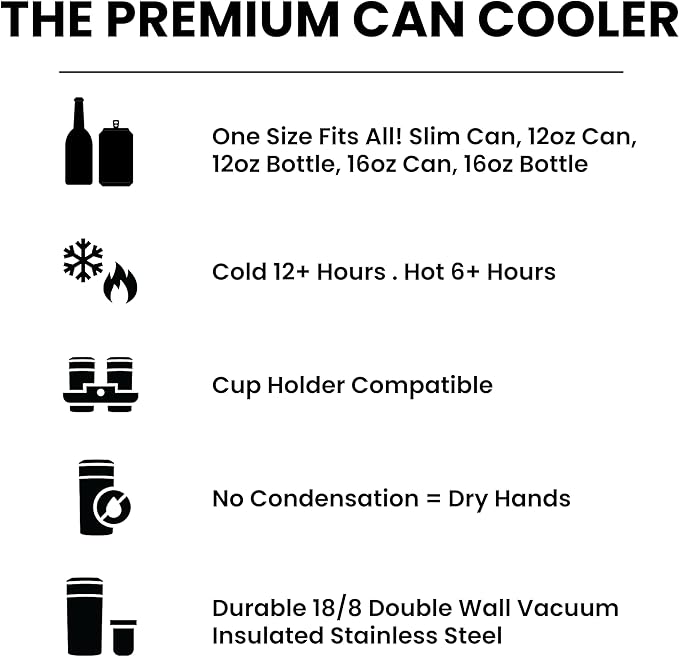 Frost Buddy Universal Can Cooler - Fits All - For Regular 12 & 16 oz or Slim-Size Bottles - Insulated Double-Walled Stainless Steel (Navy)