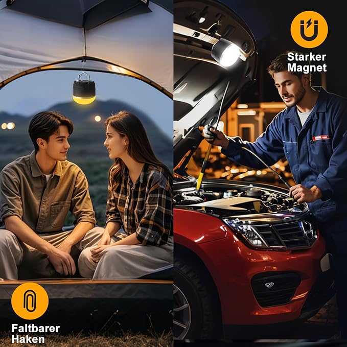 LED Camping Lights Rechargeable - Outdoor Portable Tent Light with 4000mAh Battery, 12 Light Modes, RGB Camping Lantern with Magnet Base, IP65 Waterproof Camping Lights for Tent, Hiking, Power Outages