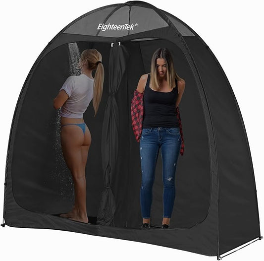 EighteenTek Camping Shower Tent Changing Room 2 Rooms Outdoor Pop Up Camping Toilet Portable Privacy Dressing Shelter 83"x43"x80"H