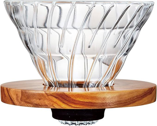 Hario VDGR-02-OV V60 Heat Resistant Glass, Permeable, Coffee Dripper, Olive Wood, 02, Coffee Drip, For 1 to 4 Cups
