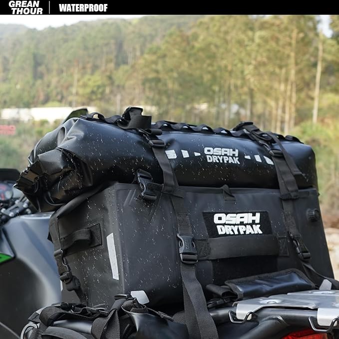 Waterproof Duffle & Luggage Tail Bag Saddle Bags, 20L Large Storage Space, for Motorcycle Back Seat, Dry Bag - Green