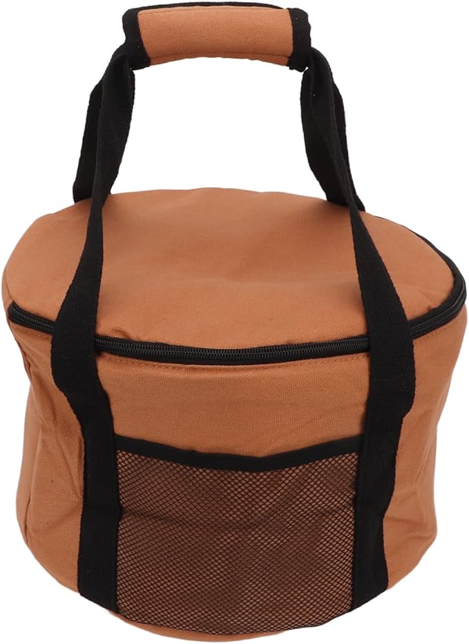 Topyond Camp Kitchen Organizer, Camp Utensil Organizer, Outdoor Large Round Cookware Bag, Foldable Waterproof Canvas Camping Sundries Storage Bag with Pearl Cotton Inside