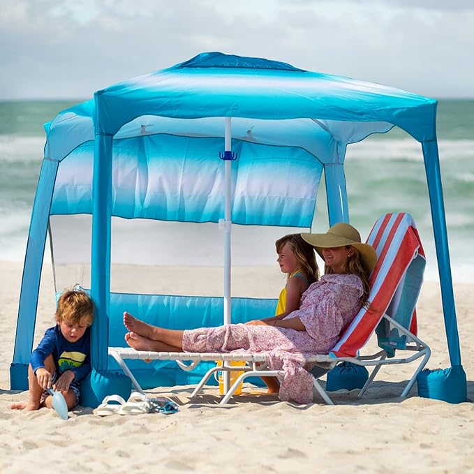 AMMSUN Beach Cabana, 6.2'×6.2' Beach Canopy, Easy Set up and Take Down, Cabana Tent with Sand Pockets, Instant Sun Shade with Side Wall, Sky Blue