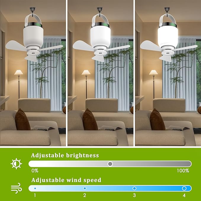 2 in 1 Camping Fan with LED Lantern, Rechargeable Camping Lights with Remote Control, Portable Outdoor Umbrella Ceiling Fan with Dimmable Light Hanging Outside for Patios, Tent, RVs, Gazebo