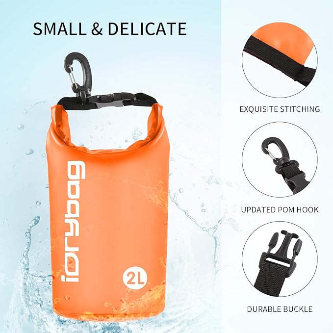 IDRYBAG Clear Dry Bag Waterproof 2L/5L/10L/15L/20L, Small Dry Sack Waterproof Bag for Kayaking