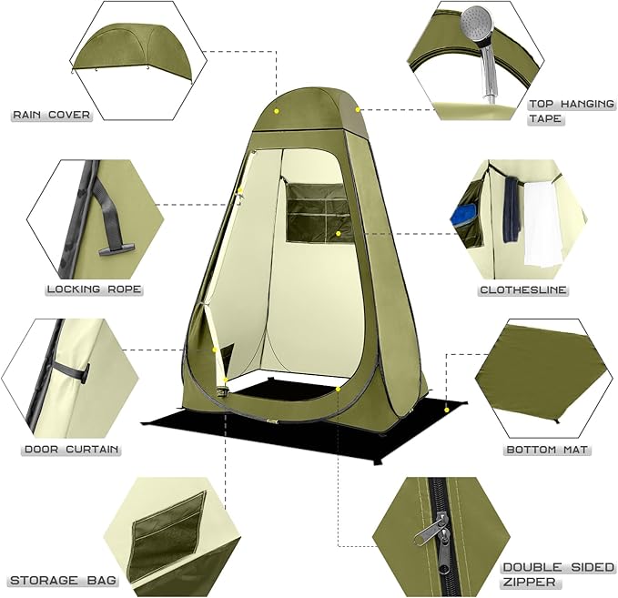 BRIAN & DANY Pop Up Shower Tent, Portable Privacy Camping Changing Tent, Camp Toilet Bathroom Pod with Rain Shelter & Windows, UPF 50+ & Waterproof, 47.2" x 47.2" x 74.8"