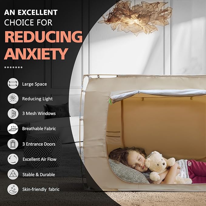 Bed Tent Bed Canopy BunkTwin Size Tents for Adult and Kids- Original Design Portable Dream Tent Indoor Sleeping Tents 80% Blackout with 3 Doors Breathable Big Space Tents