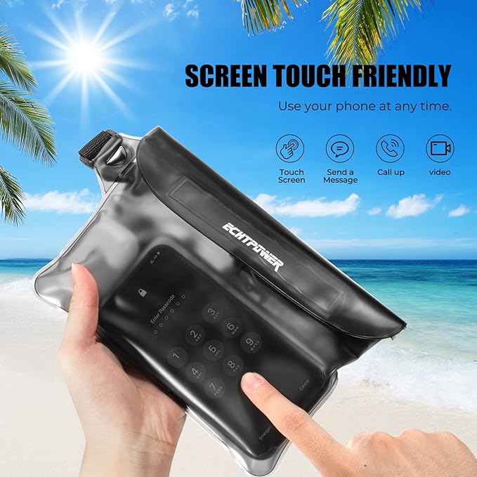 ECHTPower 2-Pack Waterproof Pouch Bag, Waterproof Fanny Pack, Waterproof Dry Bag with Adjustable Waist Strap for Beach Swimming Kayaking Floating Boating